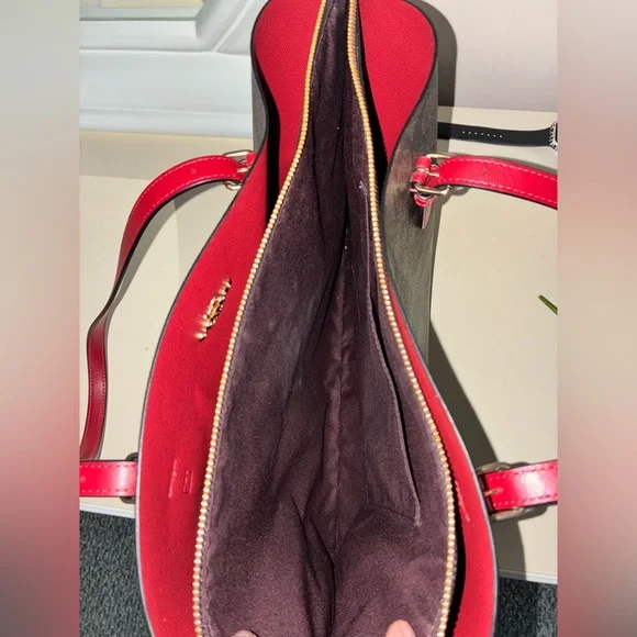 Coach Signature Brown Tote with Red Straps - Picture 4 of 6